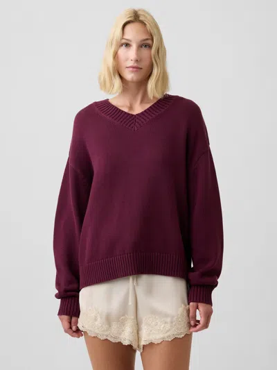 Gap Factory Oversized V-neck Sweater In Tuscan Red