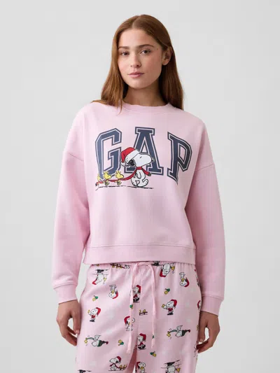 Gap Factory Oversized Wedge Crewneck Sweatshirt In Snoopy Holiday Pink
