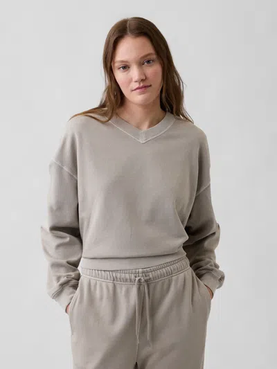 Gap Factory Oversized Wedge V-neck Sweatshirt In Gray