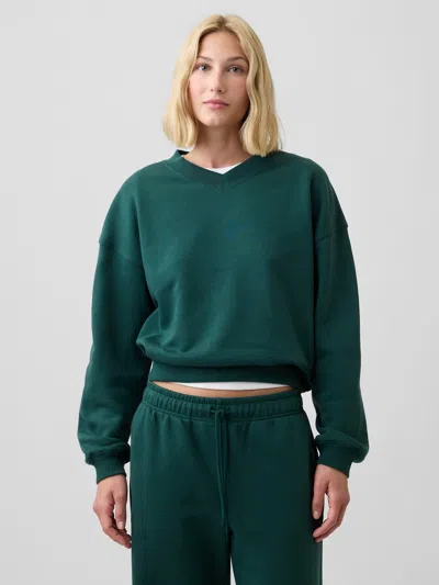 Gap Factory Oversized Wedge V-neck Sweatshirt In Deep Hunter Green