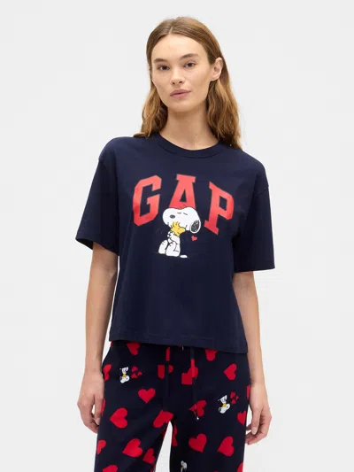 Gap Factory Peanuts Boxy Gap Logo T-shirt In Blue