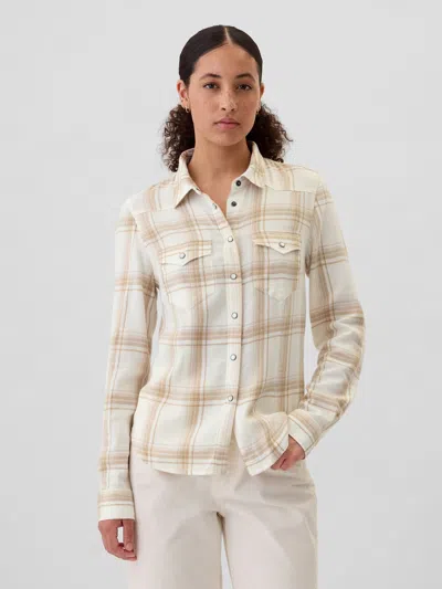 Gap Factory Plaid Flannel Western Shirt In Neutral