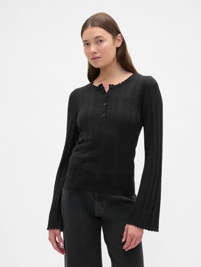 Gap Factory Pointelle Henley Top In Black