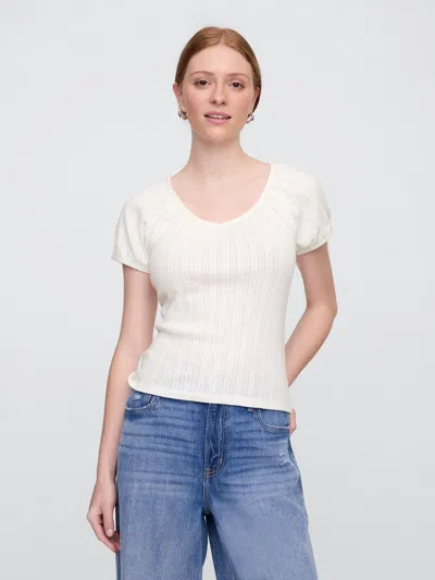 Gap Factory Pointelle Puff Sleeve Top In Metallic