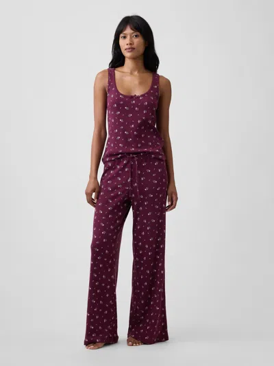 Gap Factory Pointelle Wide-leg Pj Pants In Burgundy Floral