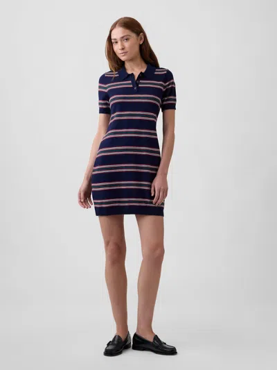 Gap Factory Polo Shirt Sweater Mini Dress In Navy Stripe