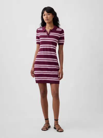 Gap Factory Polo Shirt Sweater Mini Dress In Tuscan Red Stripe