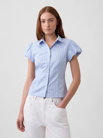Gap Factory Poplin Puff Sleeve Shirt In Blue Stripe