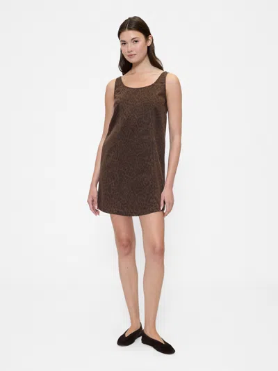 Gap Factory Print Denim Scoopneck Mini Dress In Brown