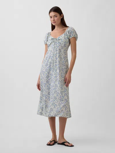 Gap Factory Print Puff Sleeve Midi Dress In Blue