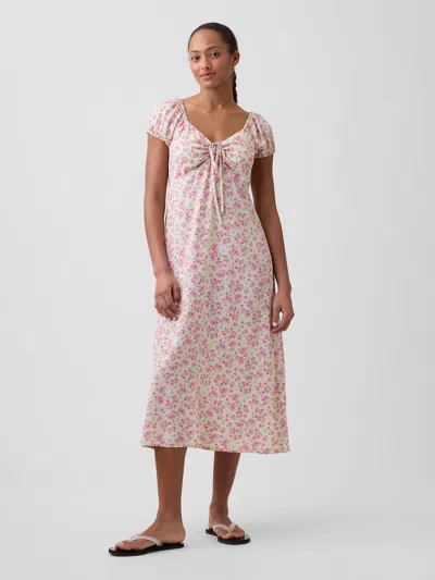 Gap Factory Print Puff Sleeve Midi Dress In Pink