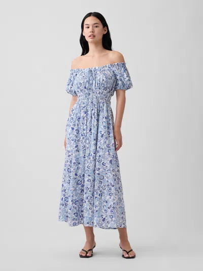 Gap Factory Puff Sleeve Maxi Dress In Blue