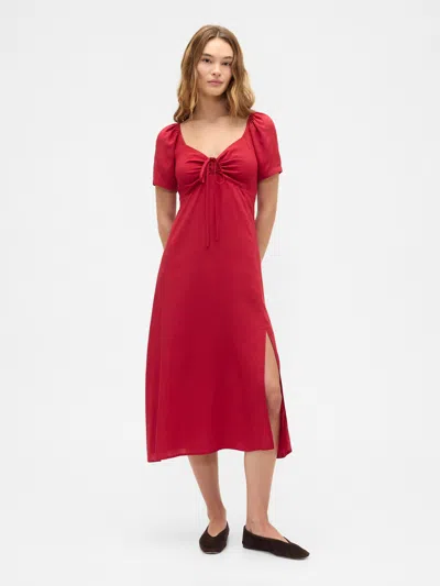 Gap Factory Puff Sleeve Midi Dress In Red