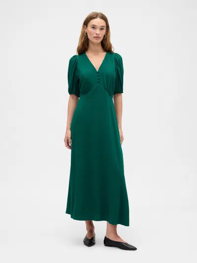 Gap Factory Puff Sleeve V-neck Maxi Dress In Green