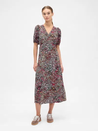 Gap Factory Puff Sleeve V-neck Maxi Dress In Multi