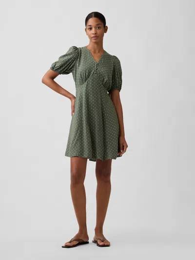 Gap Factory Puff Sleeve V-neck Mini Dress In Green