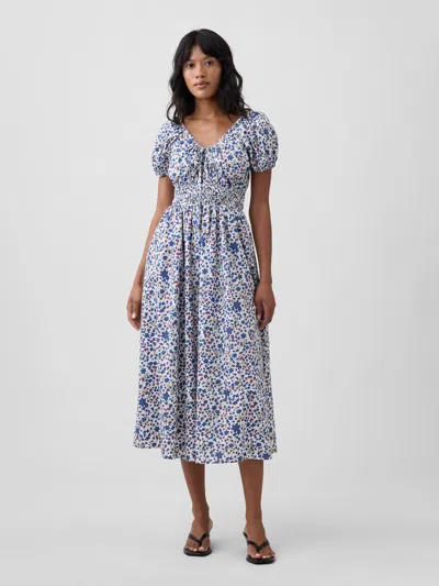 Gap Factory Puff Sleeve V-neck Maxi Dress In Multi