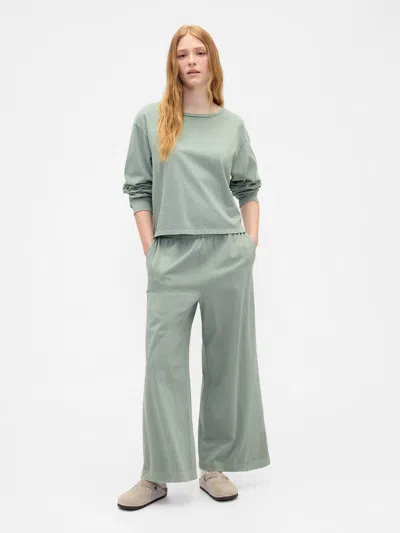 Gap Factory Pull-on Wide-leg Crop Pj Pants In Green