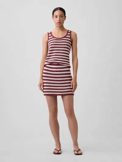 Gap Factory Pull-on Crochet Sweater Mini Skirt In Burgundy
