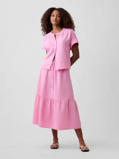 Gap Factory Pull-on Gauze Midi Skirt In Pink