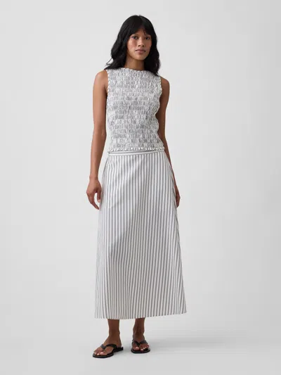 Gap Factory Pull-on Maxi Skirt In White Brown Stripe