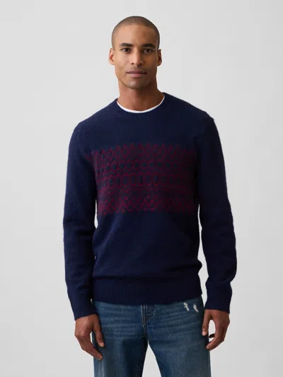 Gap Factory Recycled Fair Isle Fuzzy Crewneck Sweater In Navy Uniform