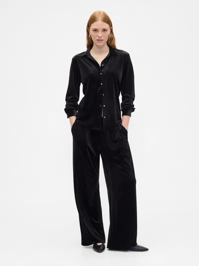 Gap Factory Recycled Pull-on Velour Wide-leg Pants In Black