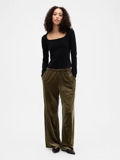 Gap Factory Recycled Pull-on Velour Wide-leg Pants In Brown