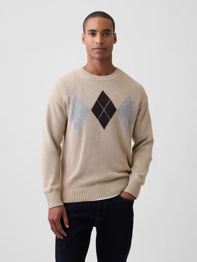 Gap Factory Relaxed Argyle Crewneck Sweater In Neutral Argyle