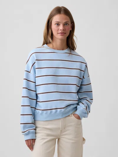 Gap Factory Relaxed Cropped Crewneck Sweatshirt In Blue Brown Stripe