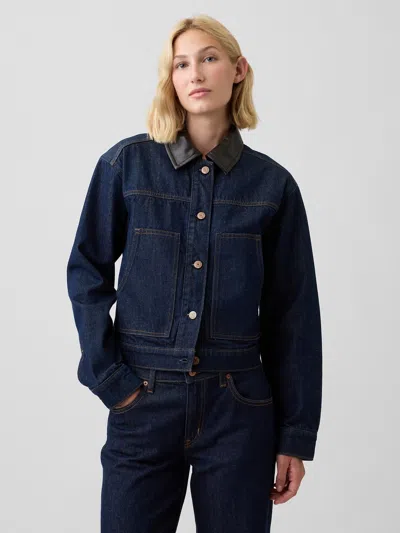 Gap Factory Relaxed Cropped Denim Chore Jacket In Dark Wash