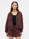 Gap Factory Relaxed Cropped Fleece Zip Hoodie In Brown