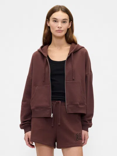 Gap Factory Relaxed Cropped Fleece Zip Hoodie In Brown