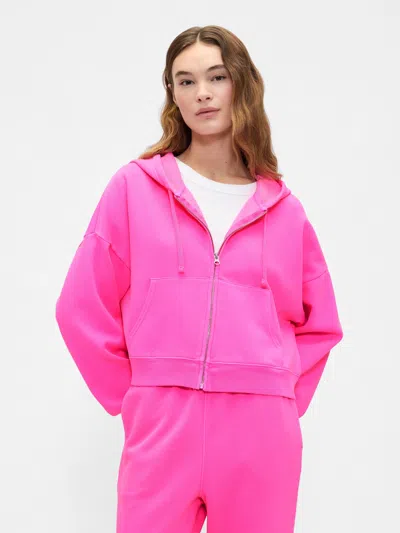 Gap Factory Relaxed Cropped Fleece Zip Hoodie In Pink
