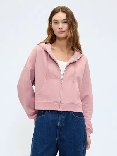 Gap Factory Relaxed Cropped Fleece Zip Hoodie In Pink