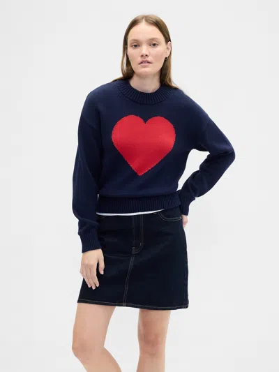 Gap Factory Relaxed Cropped Intarsia Sweater In Blue