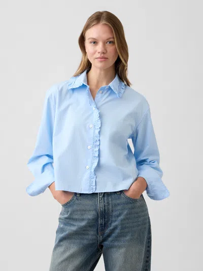 Gap Factory Relaxed Cropped Poplin Shirt In Blue