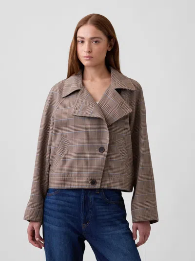 Gap Factory Relaxed Cropped Trench Coat In Khaki Plaid