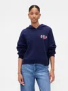 Gap Factory Relaxed Cropped Wedge Graphic Hoodie In Blue