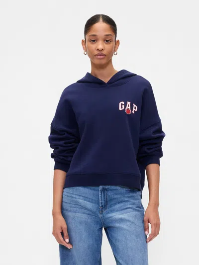 Gap Factory Relaxed Cropped Wedge Graphic Hoodie In Blue