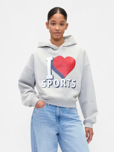 Gap Factory Relaxed Cropped Wedge Graphic Hoodie In Gray