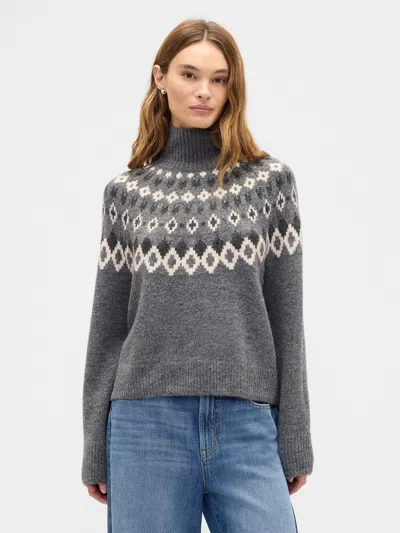 Gap Factory Relaxed Fair Isle Mockneck Sweater In Gray