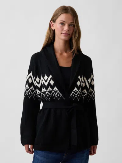 Gap Factory Relaxed Fair Isle Shawl Cardigan In Black