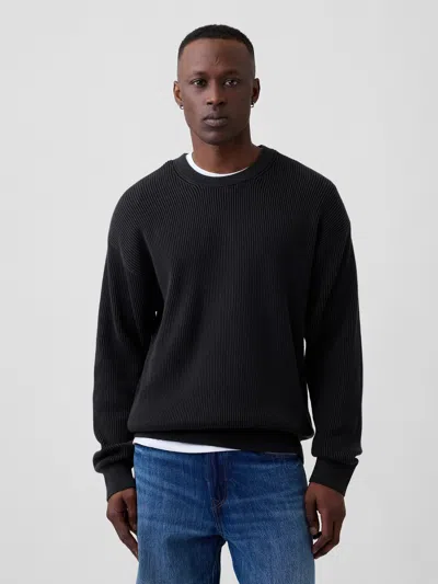 Gap Factory Relaxed Fisherman Stitch Crewneck Sweater In Black Moonless Night