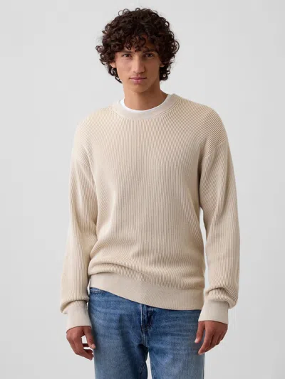 Gap Factory Relaxed Fisherman Stitch Crewneck Sweater In Tan Chino