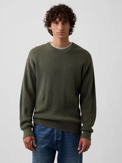 Gap Factory Relaxed Fisherman Stitch Crewneck Sweater In Tweed Green