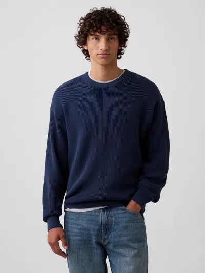 Gap Factory Relaxed Fisherman Stitch Crewneck Sweater In Vintage Navy