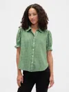 Gap Factory Relaxed Flannel Puff Sleeve Shirt In Green