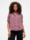 Gap Factory Relaxed Flannel Puff Sleeve Shirt In Red