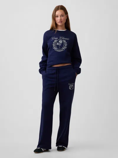 Gap Factory Relaxed Gap Graphic Straight-leg Sweatpants In Navy Uniform
